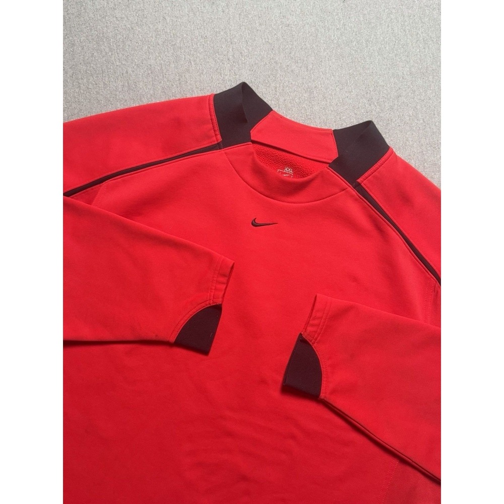 Nike Sweatshirt Mens 2XL Red Black Center Swoosh Pullover Crewneck Vintage Y2K